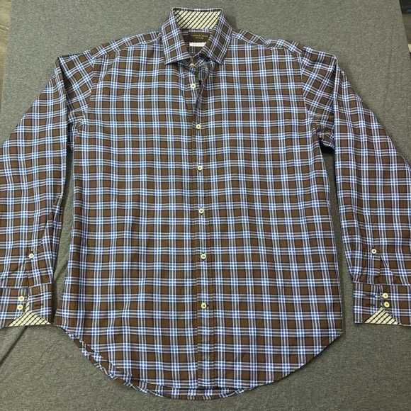 Thomas Dean Men's Blue and Brown Checkered Shirt - Picture 2 of 7
